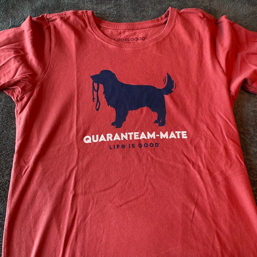 Life Is Good Red Short Sleeve Tee with Navy Dog Graphic